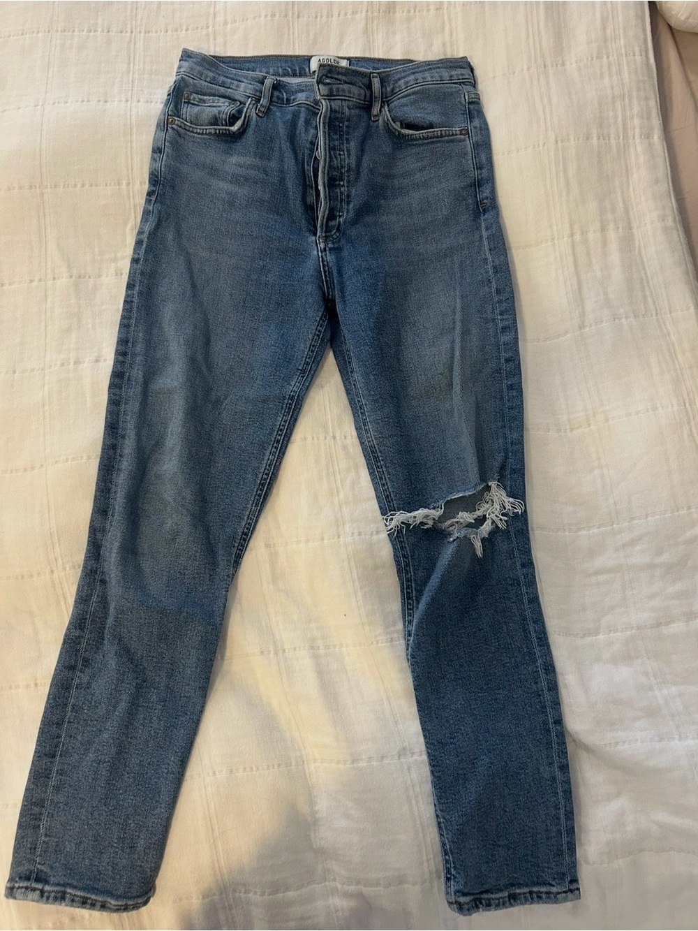 Agolde Straight-Leg Distressed Blue Jeans